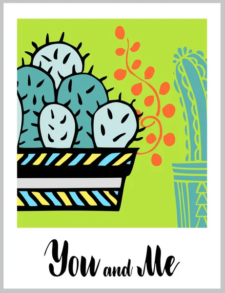 Cita Letras Dos Cactus Lindos Cactus Macetas Adecuado Para Postales — Vector de stock