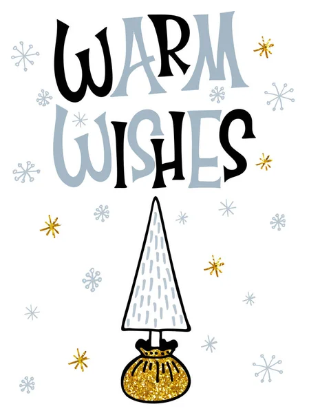 矢量插图 手写优雅的现代毛笔书写温暖愿望和圣诞树 在白色背景上隔离 — 图库矢量图片