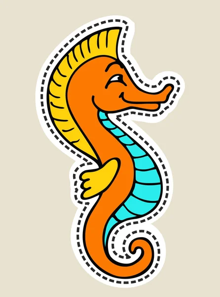 Sevimli karikatür turuncu denizatı. Seksenlerin tarzında aplike 