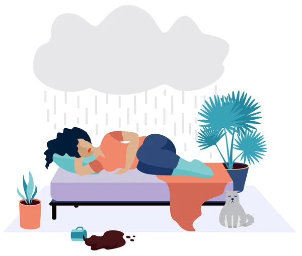 Unhappy Girl Young Woman Depression Concept Flat Vector Illustration Depressed — Stock Vector