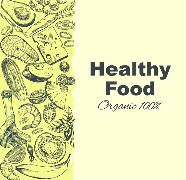 Vektorhandgezeichnete Illustration Gesunder Ernährung Vintage Stil Retro Skizze Hintergrund — Stockvektor