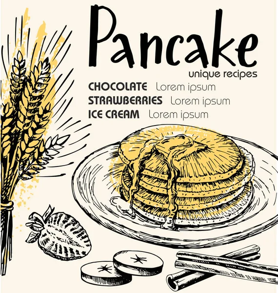 Pancakes Restaurant Menu Vector Pancake Food Flyer Bar Cafe Design — Stock Vector