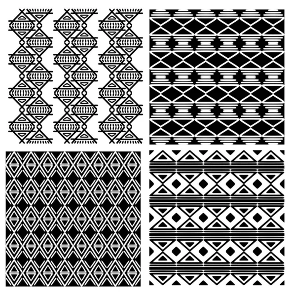 Ethnic Seamless Pattern Set Geometric Ornament Handmade Black White Print — Stock Vector