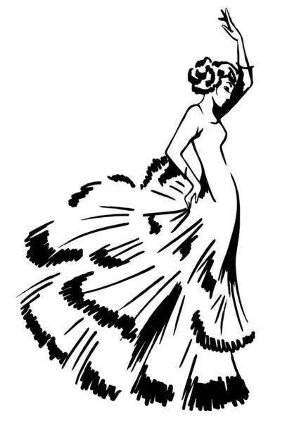 Danseuse Flamenco Carmen Espagnol Est Dans Une Pose Flamenco Encre — Image vectorielle