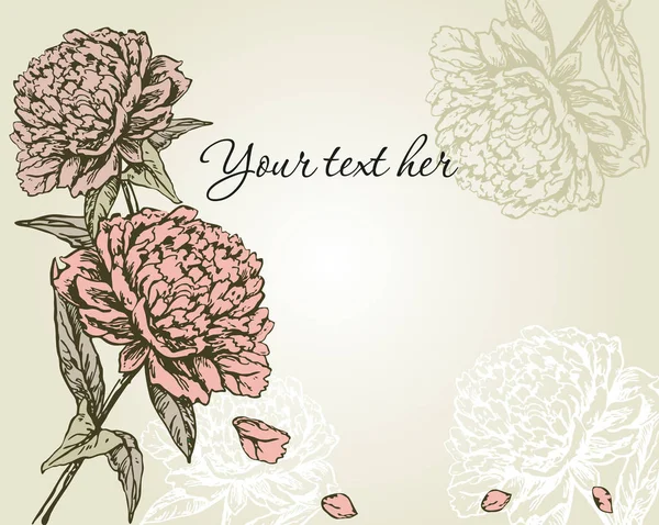 Tarjeta Floral Vintage Con Peonías Fondo Dibujo Mano Con Flores — Vector de stock