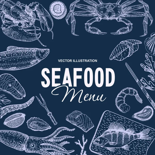 Hand Drawn Vector Illustration Sea Food Vintage Sketch Style Seafood — Stock Vector