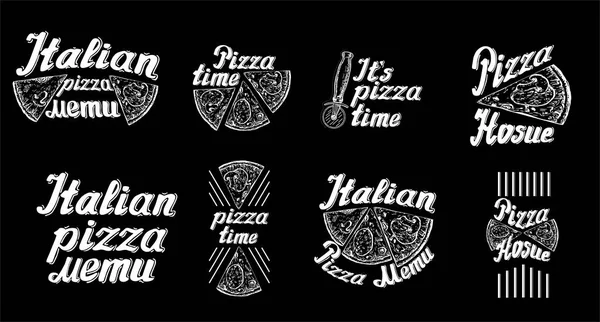 Sliced Italian Pizza Sketch Lettering Vintage Illustration Design Menus Recipes — Stock Vector