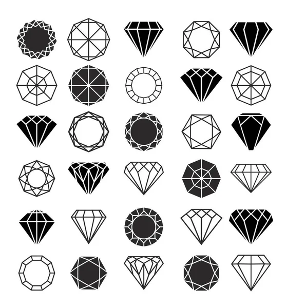 Diamant Brilliants Pictogrammen Instellen Lijn Silhouet Diamanten Vector Collectie — Stockvector