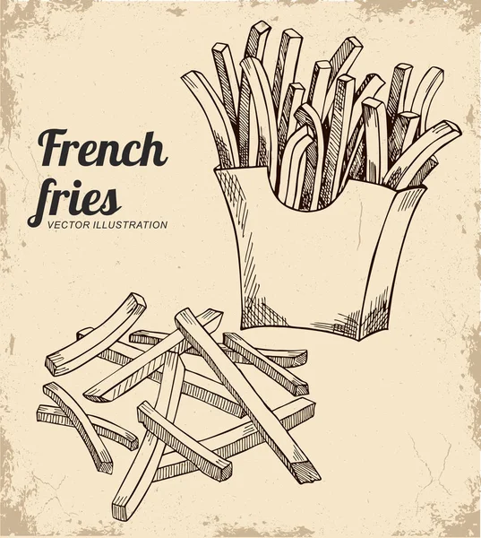 Franse Frietjes Illustratie Vector Tekening Oude Achtergrond Een Schets Inkt — Stockvector