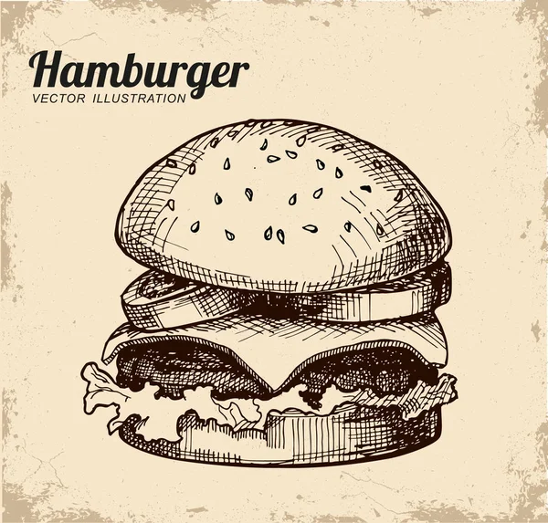 Hamburger vintage arka plan çizim. Çizburger. Çizim elleri, mürekkep çizimi. 