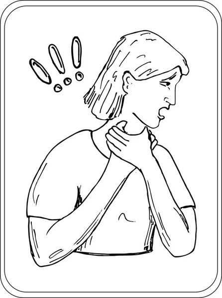 首を抱えた女性は窒息しているような気分だ 手描き ハイムリッヒの操縦 — ストックベクタ