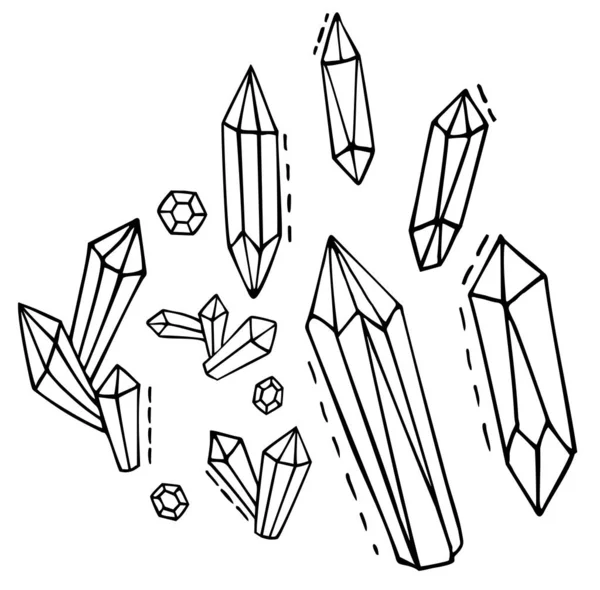 Set Cristalli Poliedri Forme Lineari Collezione Bellissimi Cristalli Pietre Preziose — Vettoriale Stock