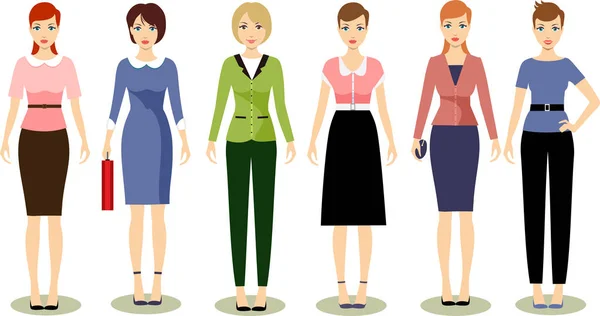 Žena Dresscode Vektorové Ilustrace Krásné Ženy Různých Oblečení Ikony Bílém — Stockový vektor