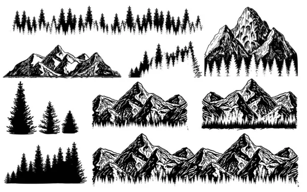 Outdoor Art Hand Drawn Nature Mountains Landscape Vector Illustration Elements — Stock Vector