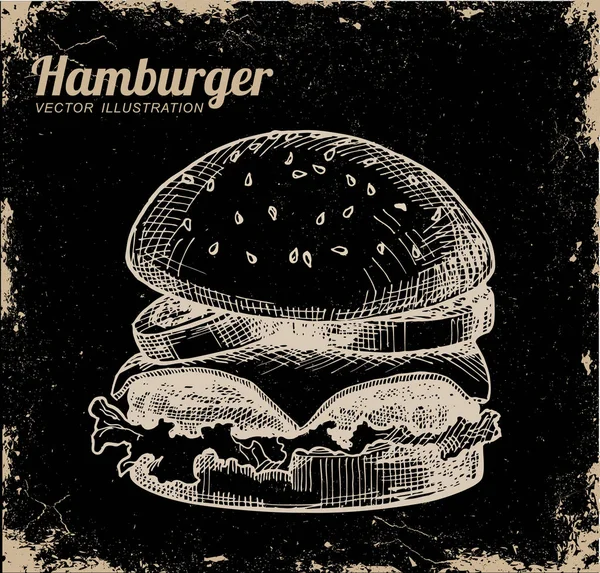 Esboço Giz Hambúrguer Desenhado Mão Fundo Quadro Negro Hambúrguer Cheeseburger — Vetor de Stock
