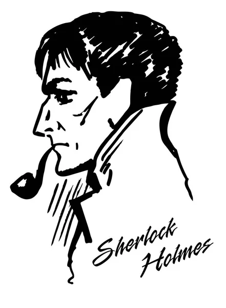 Sherlock Holmes Detektivillustration Illustration Mit Sherlock Holmes Englische Detektivtintenzeichnung — Stockvektor