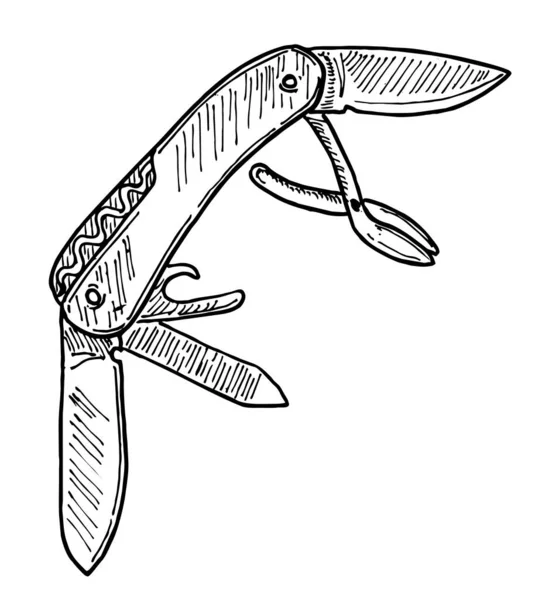 Ručně Kreslené Náčrt Nože Černé Izolované Bílém Pozadí Detailní Kreslení — Stockový vektor