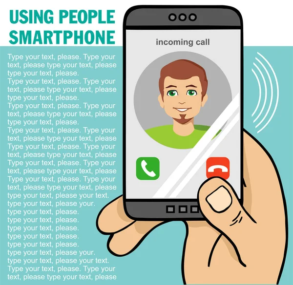 Akıllı Telefon Ekranında Gelen Arama Akıllı Telefon Gelen Çağrı Ile — Stok Vektör