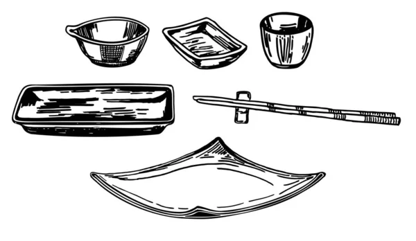 Блюда Японских Блюд Японская Кухня — стоковый вектор