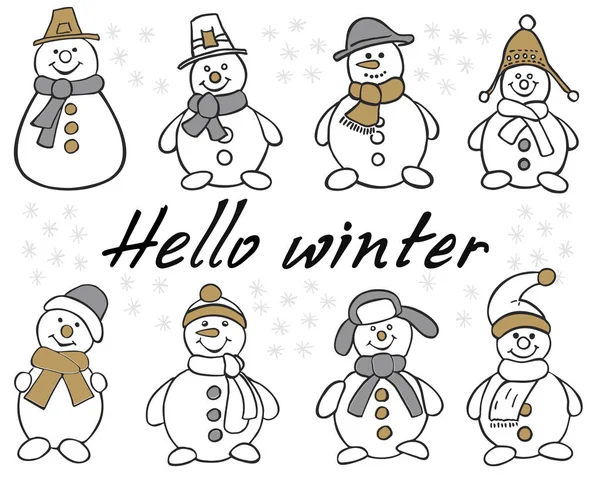 Sneeuwpop Set Winter Kerst Sneeuwpop Geïsoleerd Vector Illustratie — Stockvector