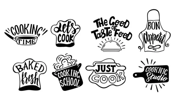 Set Etiquetas Cocina Cocinar Comida Comer Icono Hornear Casa Logotipo — Vector de stock