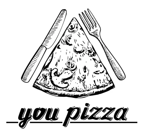 Logo Pizzy Popisky Pro Designem Menu Restaurace Nebo Pizzerie Skica — Stockový vektor