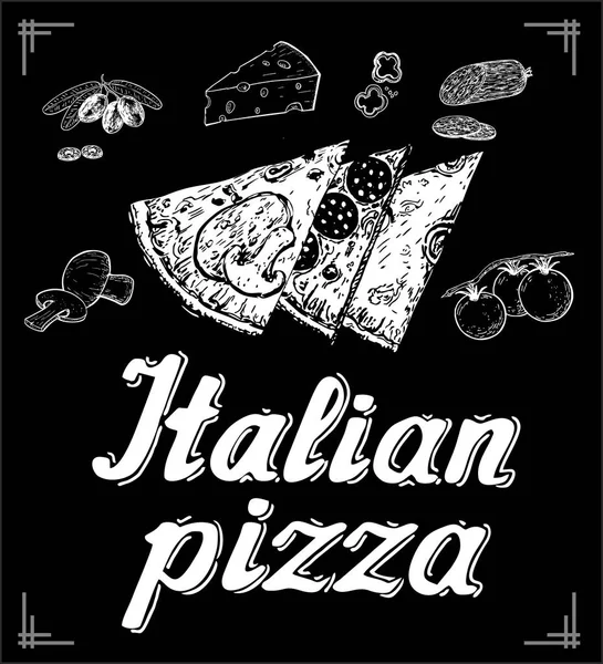 Ručně Kreslené Návěsky Ilustrací Pizzy Ittalian Pizza — Stockový vektor