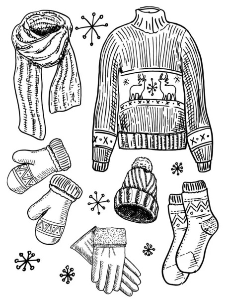 手绘冬装矢量套装 针织冬装 — 图库矢量图片
