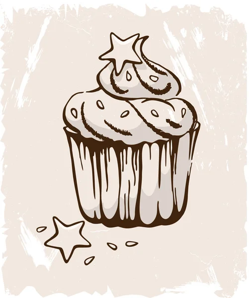 Handgezeichnete Illustration Von Leckeren Cupcake Kuchen Tuschskizze Vektorsammlung — Stockvektor