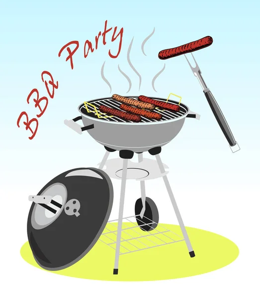 Barbecue Grill Bbq Party Barbecue Elements Sausages Hand Drawn Vector — Stock Vector