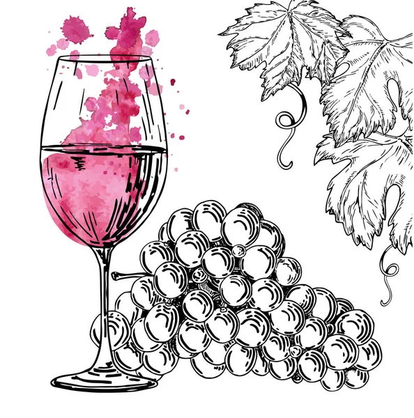 Vektorillustration Mit Wein Zeichnung Von Hand Skizzenstil Eine Tuschezeichnung Und — Stockvektor