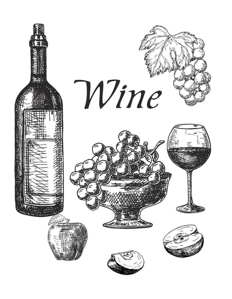 Esboço Vinho Preparado Vector — Vetor de Stock
