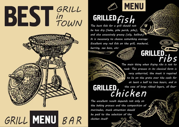 Barbecue Grill Menu Grilled Fish Grilled Ribs Grilled Chicken — Stock Vector
