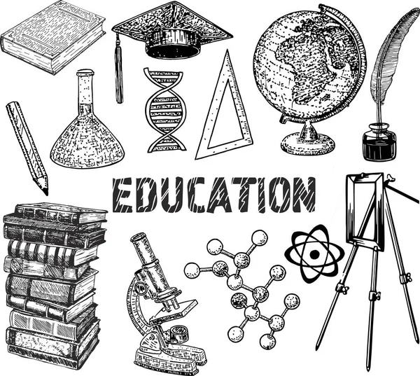 Ingesteld Met Onderwijs Objecten Science Set Schets Vector Illustratie — Stockvector