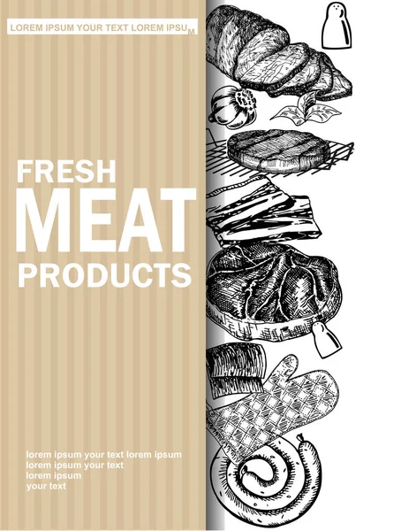 Vector Steak Vleeshand Tekening Gedetailleerde Voedsel Ontwerpsjabloon Vlees Ontwerp Voor — Stockvector