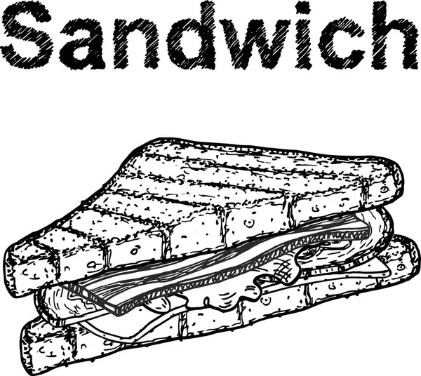 Sandwich Overzicht Tekening Hand Getekende Schets Vector Illustratie — Stockvector