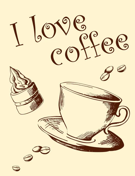 コーヒータイムデザイン ベクトルイラスト 私はコーヒーが大好きです — ストックベクタ