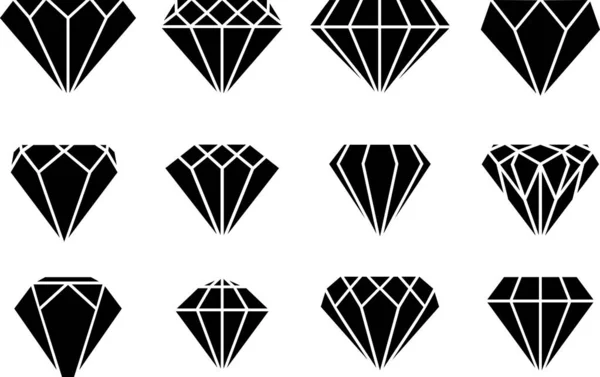 Diamant Brilliants Pictogrammen Instellen Lijn Silhouet Diamanten Vector Collectie — Stockvector