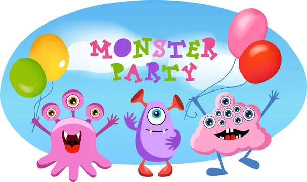 Set Von Niedlichen Monstern Für Ihr Geburtstagsdesign Monster Party Karte — Stockvektor