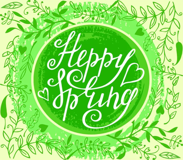 Tarjeta Floral Happy Spring Sobre Fondo Verde Letras Envía Primavera — Archivo Imágenes Vectoriales