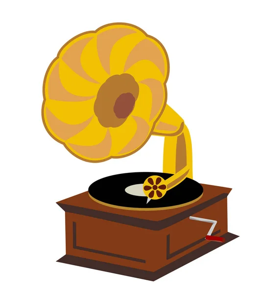 Vieux Gramophone Isolé Sur Fond Blanc Illustration Vectorielle Plate Jouer — Image vectorielle