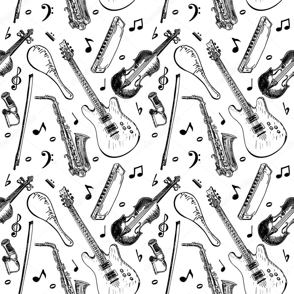 Musical instruments seamless pattern. Music seamless pattern.