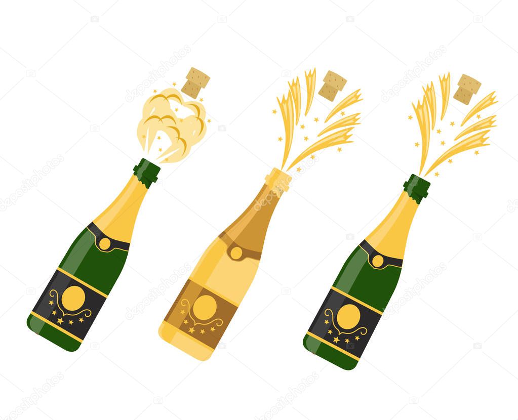 Several bottles of champagne being opened, vector illustration