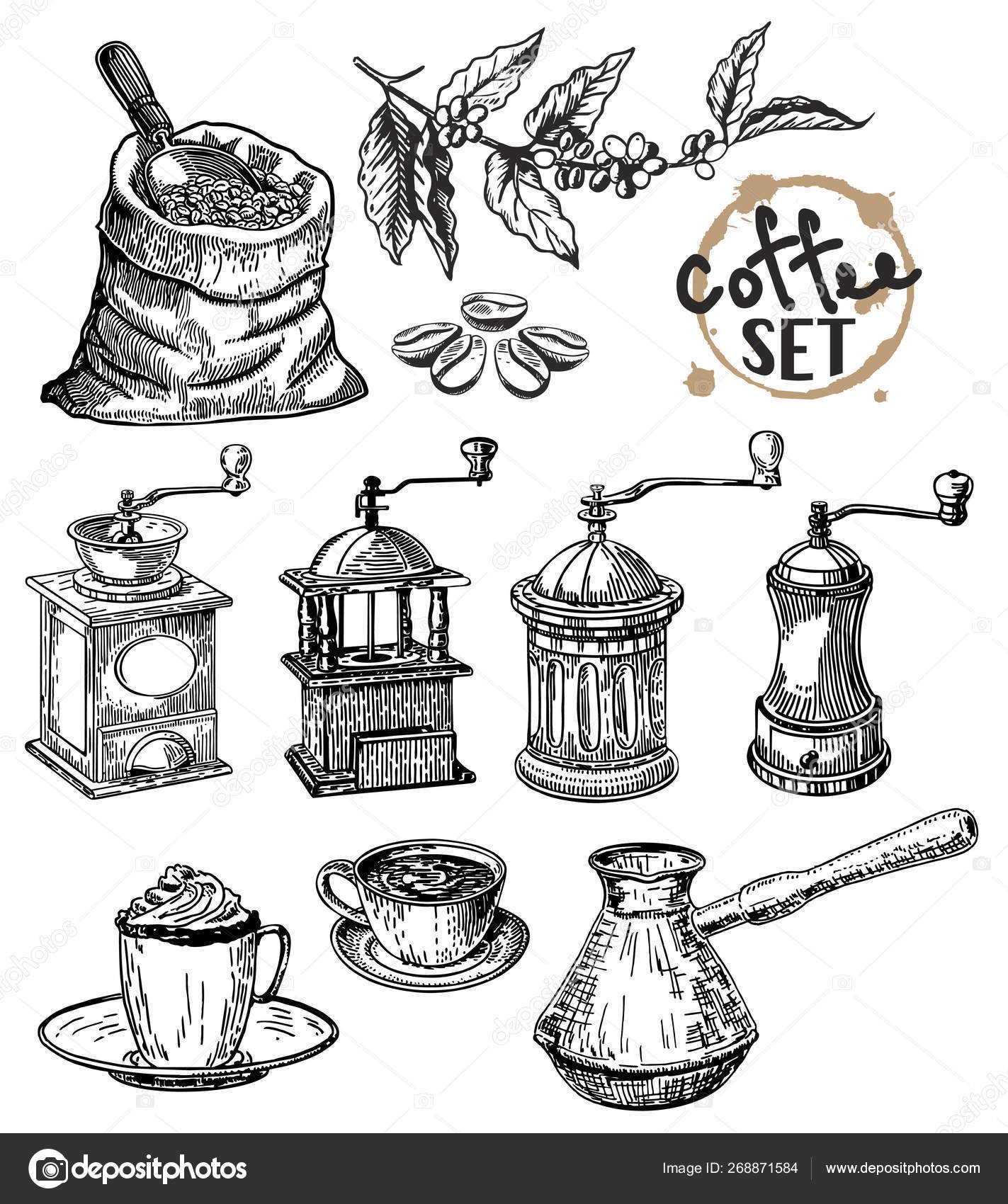 Hand Drawn Sketch Vintage Coffee Set Vector Illustration Menu Design Stock Vector Image By C Luisvv