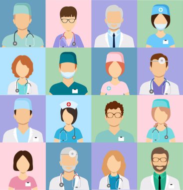 Avatar doktorlar. Tıbbi personel - doktorlar, cerrahlar, hemşireler ve diğer tıp doktorlarıyla birlikte ikonlar