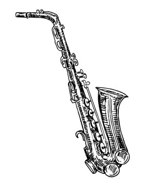 Saksafon. Vektör Çizimi. Müzik aletleri