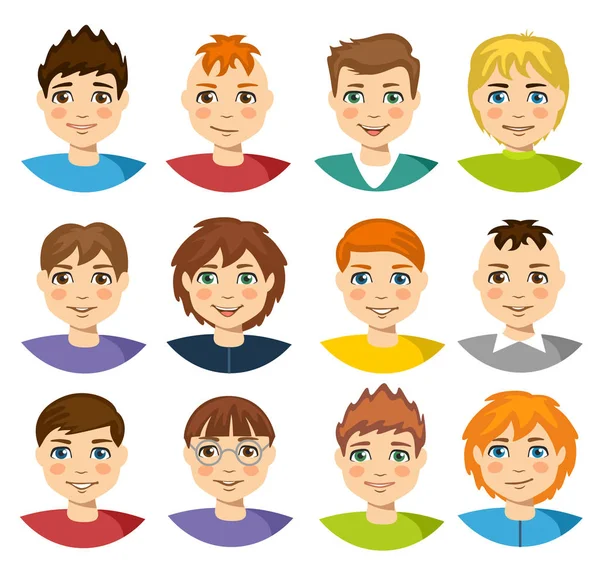 Kind Schattig Emoji Set Van Smily Gezichten Vector Illustratie Jongen — Stockvector