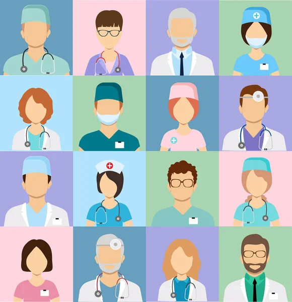 Médecins Avatar Personnel Médical Ensemble Icônes Avec Des Médecins Chirurgiens — Image vectorielle