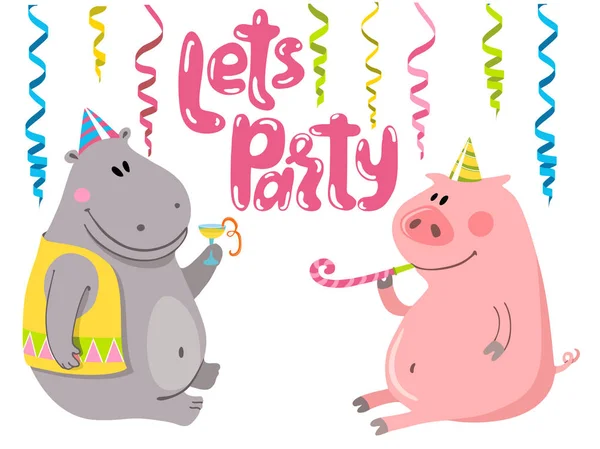 Let Party Birthday Background Happy Animals — Stock Vector