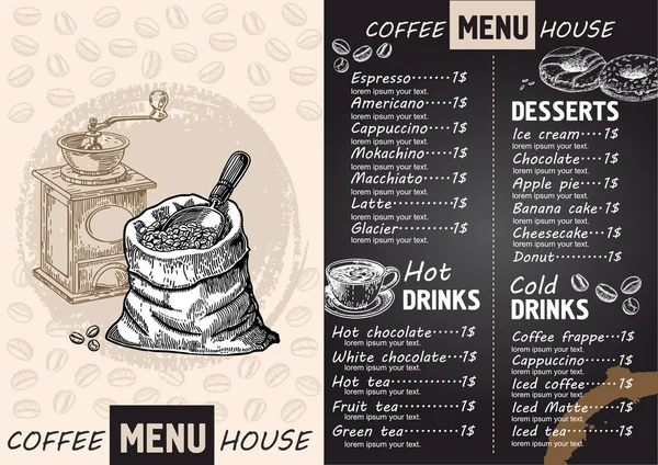 Coffee Restaurant Brochure Vector Coffee Shop Menu Design Vector Cafe — Stock Vector
